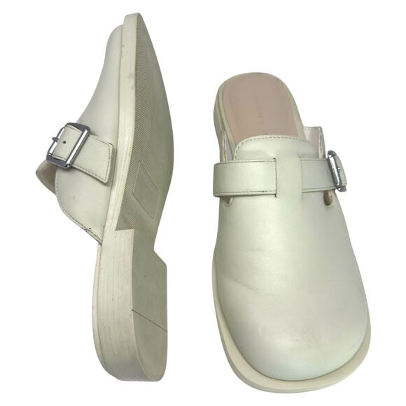 Leather Buckled Round Toe Mules Chalk C&K Women 6/37 Casual Neutral Capsule Clog - Picture 7 of 15